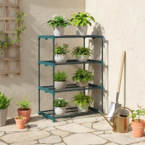 Suport Vertical pentru Plante cu 4 Niveluri din Oțel și Plastic, Suport pentru Ghivece de Interior și Exterior, Grădină, Balcon, 67x49x105 cm, Verde Închis - Img 2