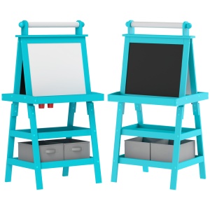 Tablă de Desen Dublă cu Magnet, Sul de Hârtie și Depozitare, Pentru Copii 3-6 Ani, 59x48x118 cm, Albastru - Img 1
