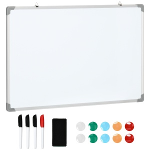 Tabla magnetica alba dreptunghiulara cu 4 markere, 1 radiera si 10 magneti incluse, din aluminiu si panou galvanizat, 90x60x1,8 cm - Img 1