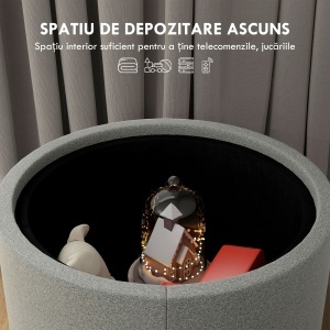 Taburet otoman rotund cu capac rabatabil stil tava, Tabure - Img 5