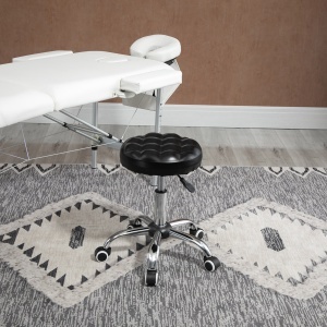 Taburet Reglabil pe Inaltime cu 5 Roti Pivotante, din Otel, Spuma de Cauciuc si Imitatie de Piele, Ф48x47-59lcm, Negru - Img 2
