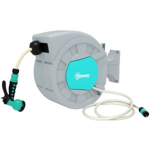 Tambur Furtun de Grădină Retractabil, Rotativ la 180° și Sistem de Blocare, 55x20x42 cm, Gri - Img 1