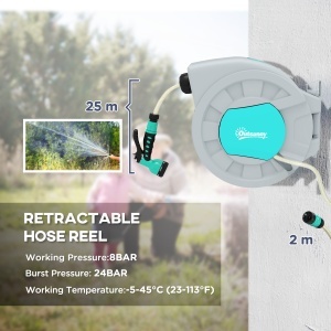 Tambur Furtun de Grădină Retractabil, Rotativ la 180° și Sistem de Blocare, 55x20x42 cm, Gri - Img 4