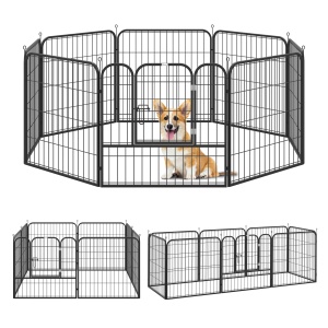 tarc Modular 8 Panouri – 79×79 cm, Metal Negru pentru Animale - Img 1