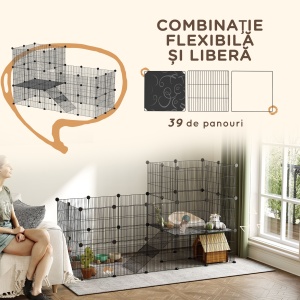 Țarc Modular pentru Animale de Companie de Talie Mică, cu 39 de Panouri și Accesorii, 140x70x105 cm, Negru - Img 4
