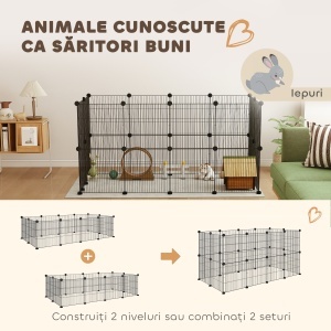 Țarc Modular pentru Animale de Companie de Talie Mică cu Panouri și Accesorii, 140x70x35 cm, Negru - Img 7