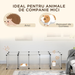Țarc Modular pentru Animale de Talie Mică cu 20 de Panouri, 2 Uși și Accesorii, 175x70x45 cm, Negru - Img 4