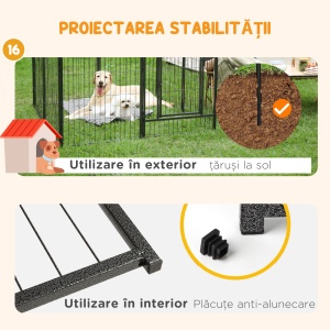 Tarc pentru Animale Domestice cu 16 Panouri Modulare din Otel, 80x60x1.5cm, Negru - Img 7
