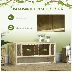 Terariu pentru Reptile cu Uși din Sticlă Glisante și Panouri din Plasă, 40x80x40 cm, Lemn Natural - Img 6