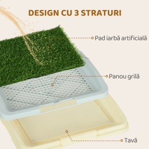 Toaletă pentru Câini 3 Straturi cu Gazon, Grilă și Tavă 46,5x34x5,5 cm - Img 5