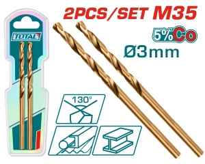 TOTAL - SET 2 BURGHIE PENTRU METAL M35 HSS - 3mm (INDUSTRIAL)
