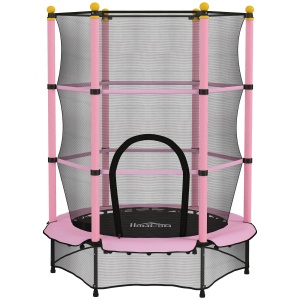 Trambolină Elastică pentru Copii 3-10 Ani cu Plasă de Siguranță și Țevi Capitonate, Ø140x190 cm, Roz