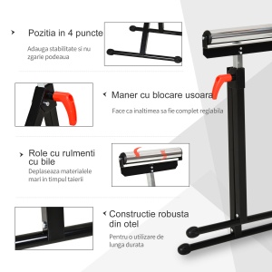 trepied cu Role si Inaltime Reglabila din Metal, Design Pliabil care Economiseste Spatiu cu Rulmenti cu Bila, 44x50x68-110 cm, Negru si Argintiu - Img 4