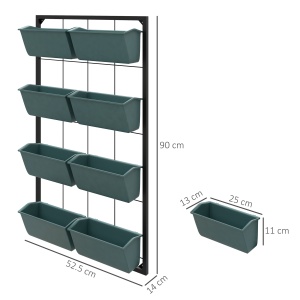 Trepte pentru Plante, 8 Ghivece Stivuibile, Rezistente la Intemperii, 52,5 x 14 x 90 cm, Gri + Negru - Img 3