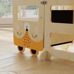 Turn Montessori pentru Copii 2-5 Ani cu Tablă și Măsuță, Scăunel pentru Copii din Placaj, 57x39x93 cm, Culoare Lemn - Img 8