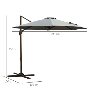 Umbrel de Gradină cu Manivelă cu Înclinare Reglabilă, Umbrelă cu Braț și Stinghii, Ø2.95x2.5 m, Gri - Img 3