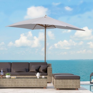 Umbrela de Gradina 2x3 m, Umbrela Parasolar Impermeabila din Lemn Lacuit cu Copertina Detasabila, Alb - Img 2