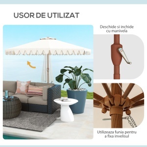 Umbrelă de Grădină cu Deschidere cu Manivelă, Fald Dublu şi Înclinabil, 2.7x2.4 m, Alb Crem - Img 5