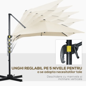 Umbrelă de Gradină cu Manivelă cu Rotație 360°, Parasolar Reglabil, 245x245x245 cm, Crem - Img 5