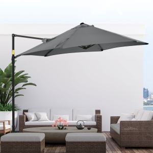 Umbrelă de Grădină cu Rotație la 360°, Braț, Bază în Cruce și Orificiu de Ventilație, Ø256x245 cm, Gri Închis - Img 7