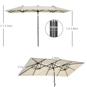 Umbrelă de Grădină Dublă Înclinabilă și Reglabilă în Înălțime, 295x150x170-214 cm, Alb Crem - Img 3