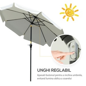 Umbrelă de Grădină Înclinabilă cu Deschidere cu Manivelă și Orificiu de Aerisire, Ø266x248.5 cm, Crem - Img 4