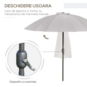 Umbrelă de Grădină Înclinabilă cu Manivelă și 18 Spițe din Metal și Poliester, Ø250x240 cm, Gri Deschis - Img 4