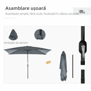 Umbrelă de Grădină Înclinabilă cu Manivelă și 6 Spiţe, 2x3 m, Gri Închis - Img 6