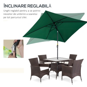 Umbrelă de Grădină Înclinabilă cu Manivelă și 6 Spiţe, 2x3 m, Verde - Img 4