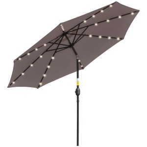Umbrelă de Grădină Inclinabilă Ø265 cm cu 32 Lumini LED Solare și Manivelă, Umbrelă de Exterior cu 8 Spițe, din Oțel și Poliester, pentru Patio, Curte, Balcon, Terasă, Gri - Img 1