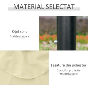 Umbrelă de Grădină Inclinabilă Ø265 cm cu 32 Lumini LED Solare și Manivelă, Umbrelă de Exterior cu 8 Spițe, din Oțel, Poliester, pentru Terasă, Curte, Balcon, Bej - Img 7