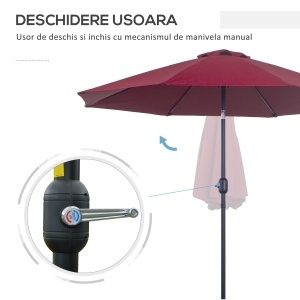 Umbrelă de Grădină Înclinabilă pe 3 Unghiuri cu Manivelă, Ø265x240 cm, Roșu - Img 4