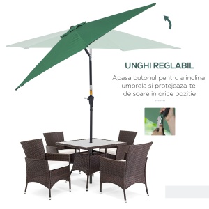 Umbrela de Gradina Reclinabila Plaja Aluminiu si Poliester Φ2.6×2.35m Verde Inchis - Img 5