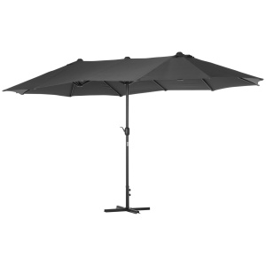 Umbrelă de grădină XXL cu picior în cruce, umbrelă de dimensiuni mari 4,6L x 2,7l x 2,4H cm, manivelă de deschidere/închidere, oțel, poliester de înaltă densitate, gri - Img 5