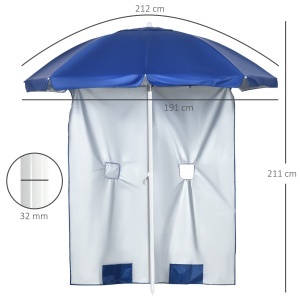 Umbrelă de Plajă cu Acoperiș Înclinabil la 45°, Ferestre și 2 Buzunare, Ø191x211 cm, Albastru - Img 3