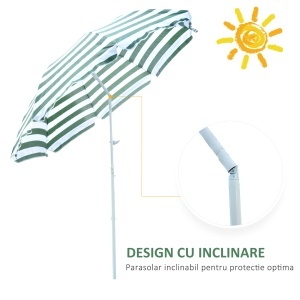 Umbrelă de Plajă cu Acoperiș Înclinabil la 45°, Ø1.8x2 m, Verde și Alb - Img 5