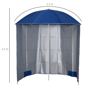 Umbrelă de Plajă cu Perdea Laterală, Săculeți pentru Nisip și Țăruși, Ø220x220 cm, Albastru - Img 3