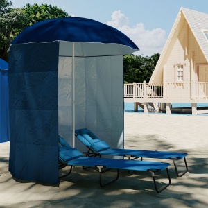 Umbrelă de Plajă cu Perdea Laterală, Săculeți pentru Nisip și Țăruși, Ø220x220 cm, Albastru - Img 8