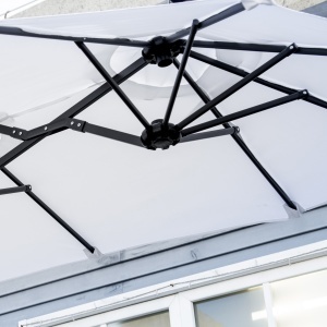 Umbrela de soare de gradina basculabila dubla cu deschidere cu manivela, copertina cu orificii cu ventilatie si 12 nervuri, 295x152x222cm, alb - Img 9