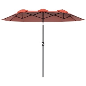 Umbrela de soare de gradina basculabila dubla cu deschidere cu manivela, copertina cu orificii de ventilatie si 12 nervuri, 295x152x222cm, rosu - Img 1