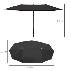 Umbrela de Soare Dubla de Gradina cu Deschidere prevazuta cu Manivela, Otel si Poliester, 460x270x240cm, Negru - Img 3