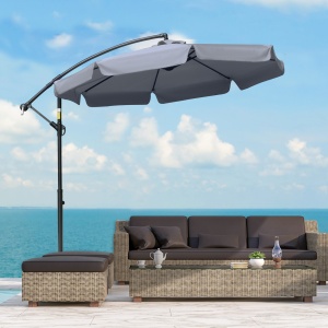 Umbrela de Soare pentru Gradina cu Brat Parasolar din Metal, Baldachin din Poliester Reglabil si Deschidere cu Manivela, Φ265x265cm, Gri - Img 2