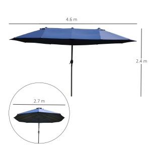 Umbrela Dubla de Gradina cu Deschidere cu manivela, Otel si Poliester, 460x270x240cm, albastra - Img 3