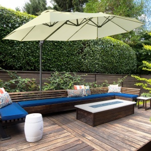 Umbrela dubla din poliester Anti-UV impermeabil bej 440x270x250cm - Img 2