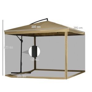 Umbrelă Excentrică cu Plasă Anti-Țânțari, Acoperiș Reglabil, Bază și Orificii de Ventilație, 295x295x260 cm, Bej - Img 3