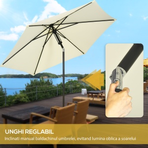 Umbrela pentru gradina din poliester si metal cu 6 bare, cu acoperis inclinabil la 45°, Ø262x243 cm, bej si negru - Img 4