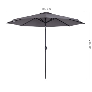 Umbrelă Rotundă de 300x250cm cu Manivelă și Funcție de Înclinare, Umbrelă de Grădină, Terasă, Exterior, Metal și Poliester Gri Închis - Img 3
