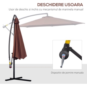 Umbrela Soare Descentrata de Gradina cu Colt Inclinabil din Metal si Poliester, Cafea, Φ3×2.6m - Img 4