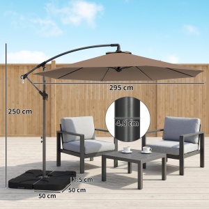 Umbrelă Suspendată cu Bază în Cruce, Greutăţi, Manivelă și Protecţie UV, Ø3x2.5 m, Cafeniu - Img 3