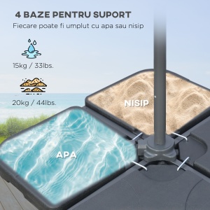 Umbrelă Suspendată cu Bază în Cruce, Greutăţi, Manivelă și Protecţie UV, Ø3x2.5 m, Bej - Img 8